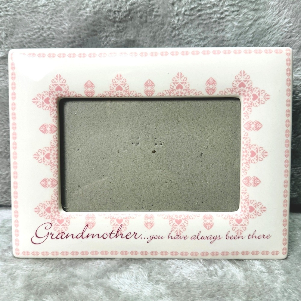 Russ Berrie Grandmother Ceramic Picture Frame‎ Pink Heart Filigree Approx 4x6